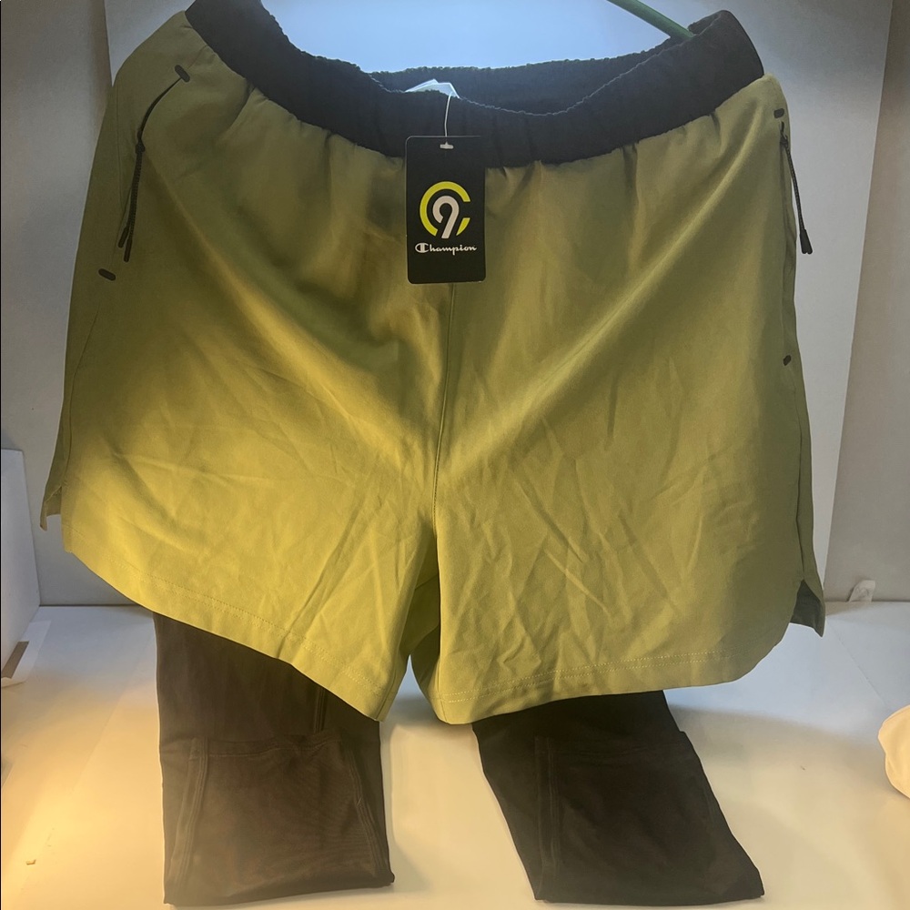 Champion Men's Olive and Black Athletic Shorts